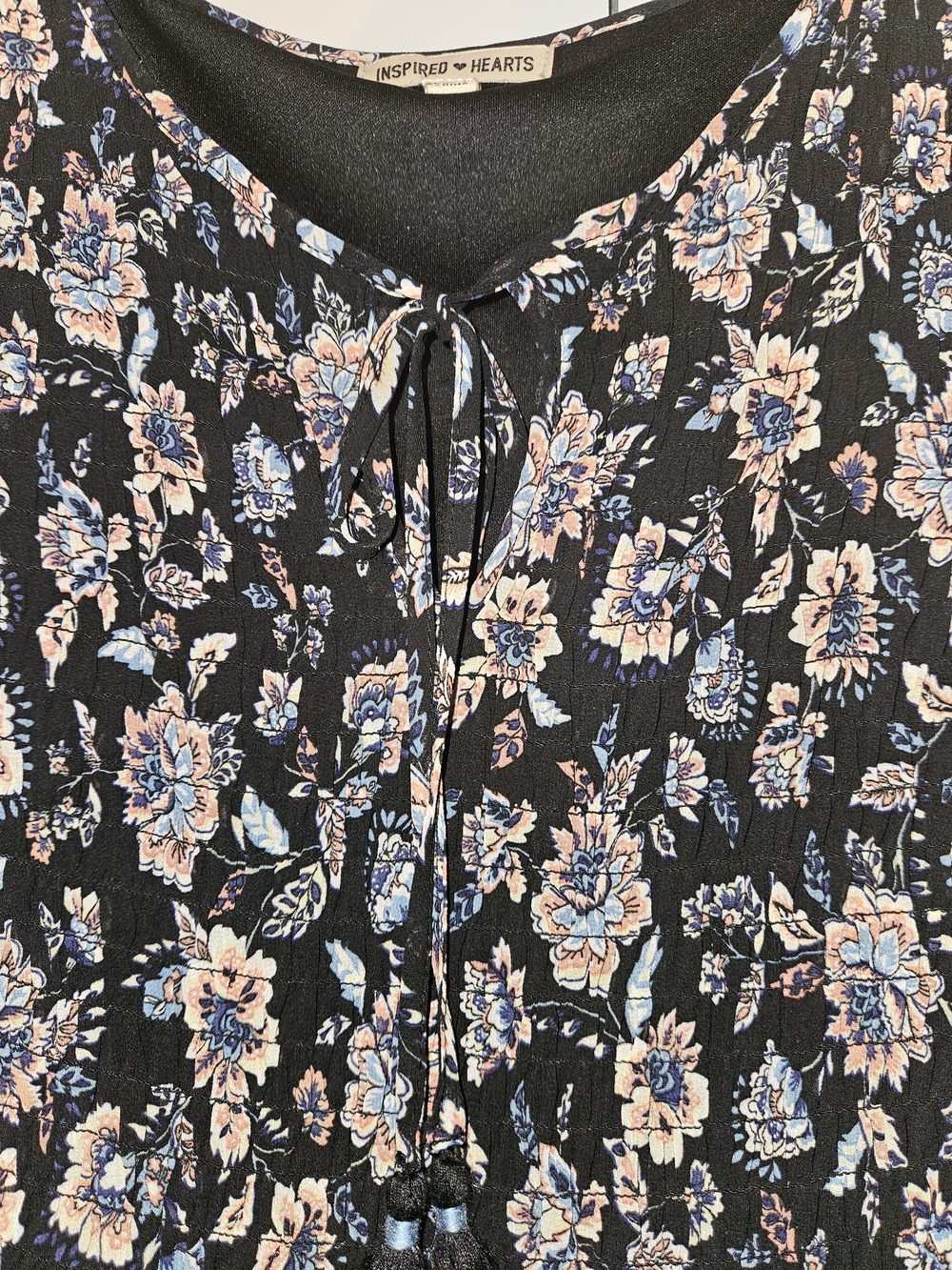 Inspired Hearts-XL-Women's Black Floral Tie-Neck Top OR Dress